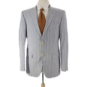 Hickey Mens Blue Striped Cotton Blazer Button Closure Preppy Size 40